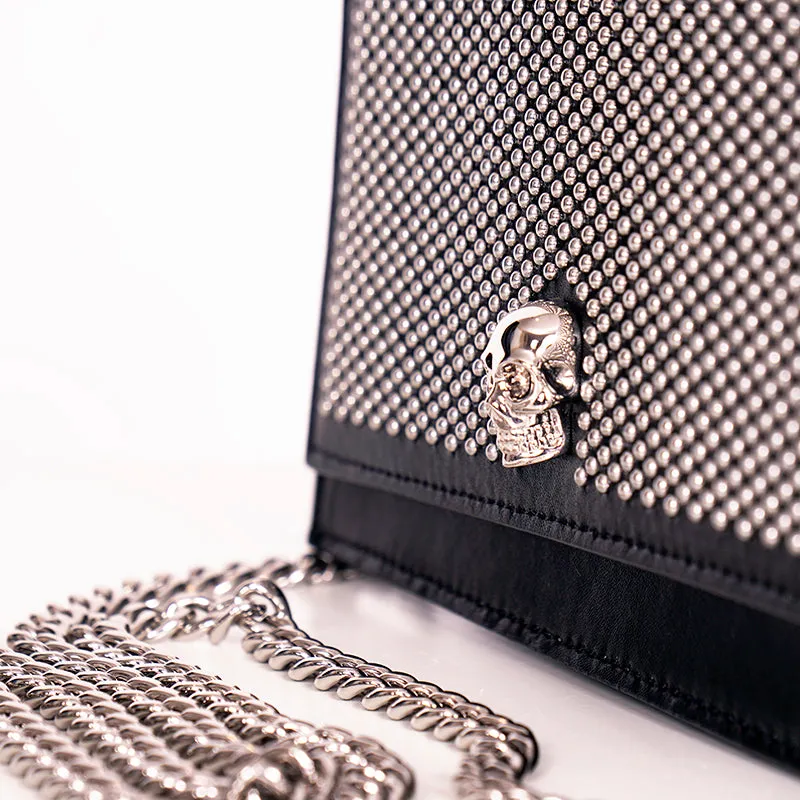 NEW $1390 ALEXANDER MCQUEEN Black STUDDED Leather SKULL Crossbody FLAP BAG NIB