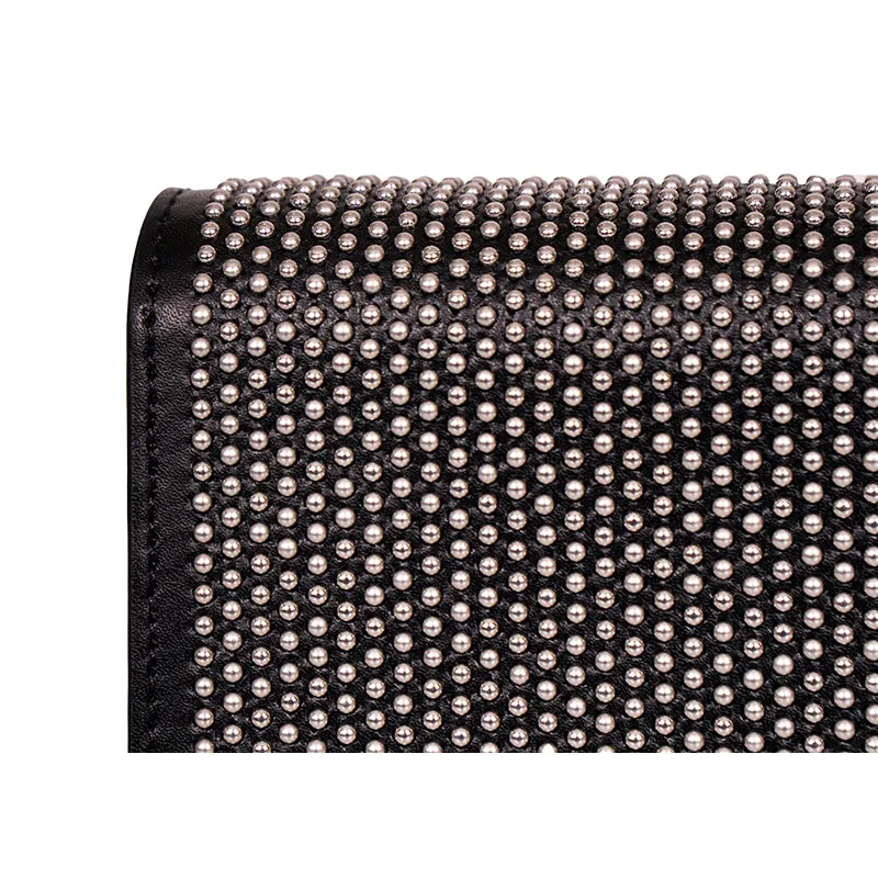 NEW $1390 ALEXANDER MCQUEEN Black STUDDED Leather SKULL Crossbody FLAP BAG NIB
