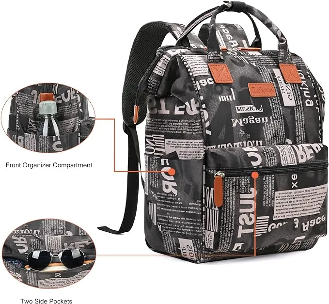 NEW BRINCH Laptop Backpack 15.6 Inch Wide Open Computer Backpack Laptop Bag College Water Resistant Business Travel Backpack Multipurpose Casual Daypack with USB Charging Port for Women Men, Alphabet, Retails $47 