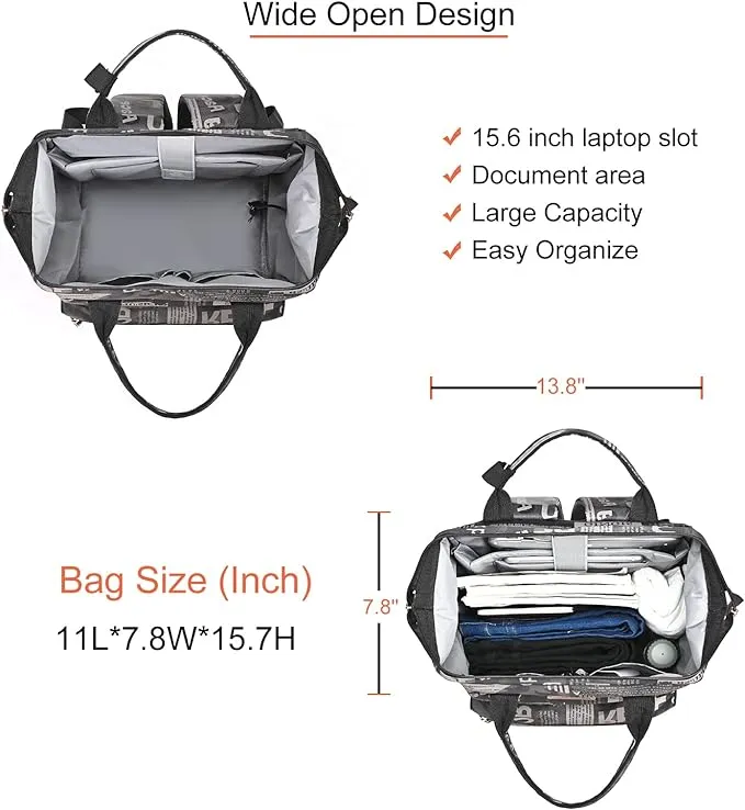 NEW BRINCH Laptop Backpack 15.6 Inch Wide Open Computer Backpack Laptop Bag College Water Resistant Business Travel Backpack Multipurpose Casual Daypack with USB Charging Port for Women Men, Alphabet, Retails $47 