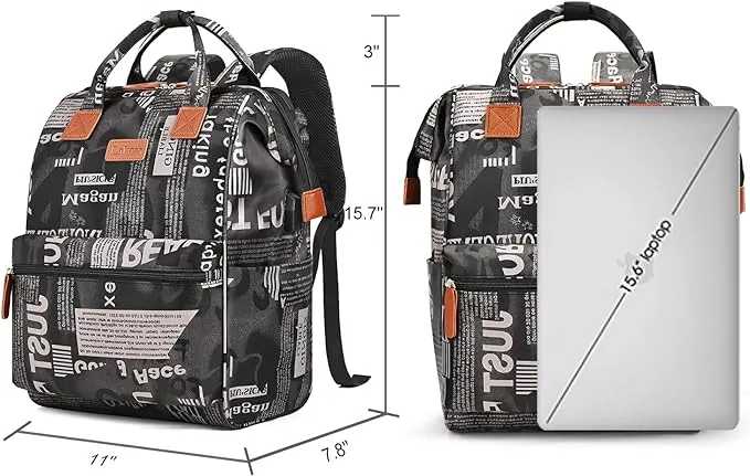 NEW BRINCH Laptop Backpack 15.6 Inch Wide Open Computer Backpack Laptop Bag College Water Resistant Business Travel Backpack Multipurpose Casual Daypack with USB Charging Port for Women Men, Alphabet, Retails $47 
