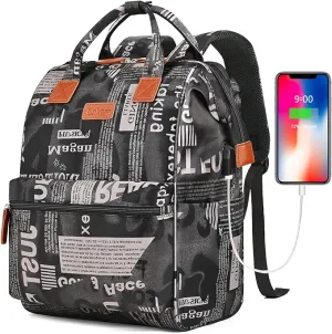 NEW BRINCH Laptop Backpack 15.6 Inch Wide Open Computer Backpack Laptop Bag College Water Resistant Business Travel Backpack Multipurpose Casual Daypack with USB Charging Port for Women Men, Alphabet, Retails $47 
