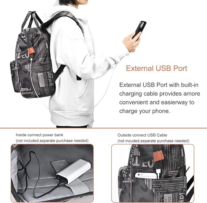 NEW BRINCH Laptop Backpack 15.6 Inch Wide Open Computer Backpack Laptop Bag College Water Resistant Business Travel Backpack Multipurpose Casual Daypack with USB Charging Port for Women Men, Alphabet, Retails $47 