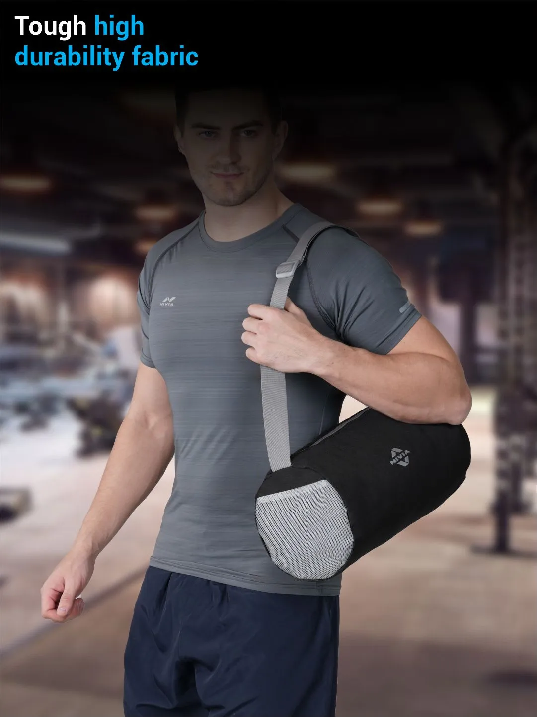 NIVIA Basic Duffle Polyester Gym Bag (Black)