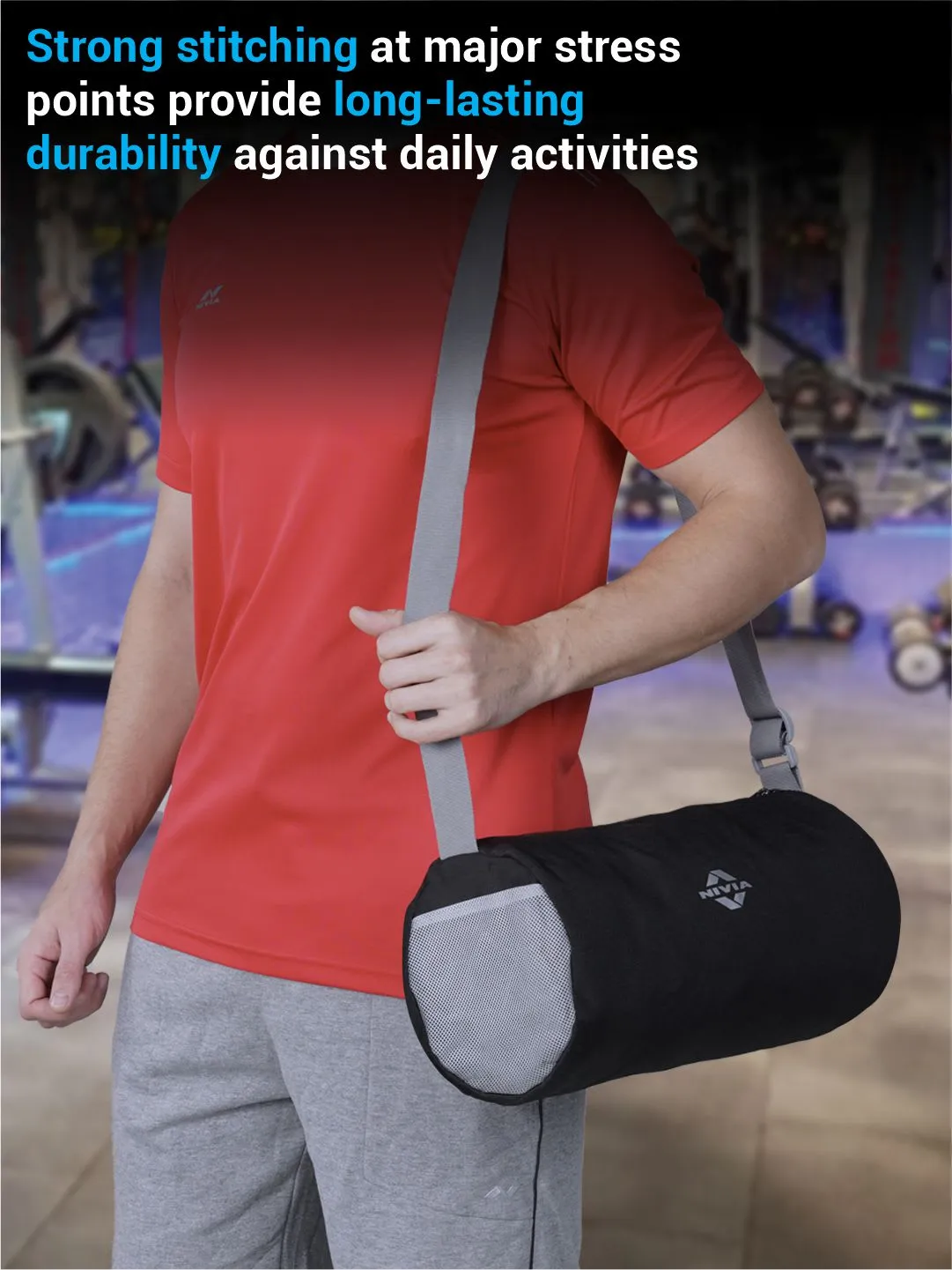 NIVIA Basic Duffle Polyester Gym Bag (Black)