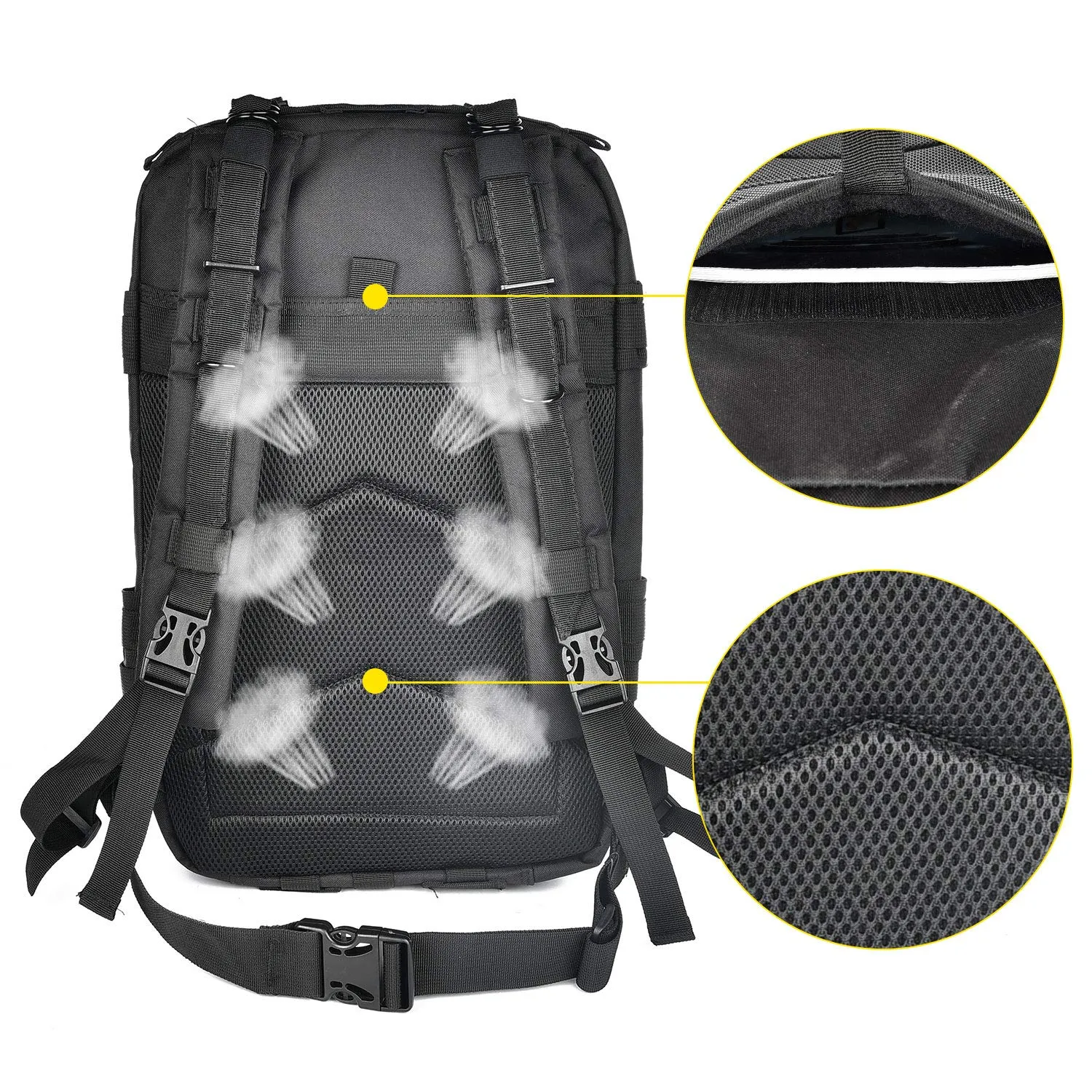 NOOLA Military Tactical Backpack Large Army Rucksack Assault Pack Molle Bag Black