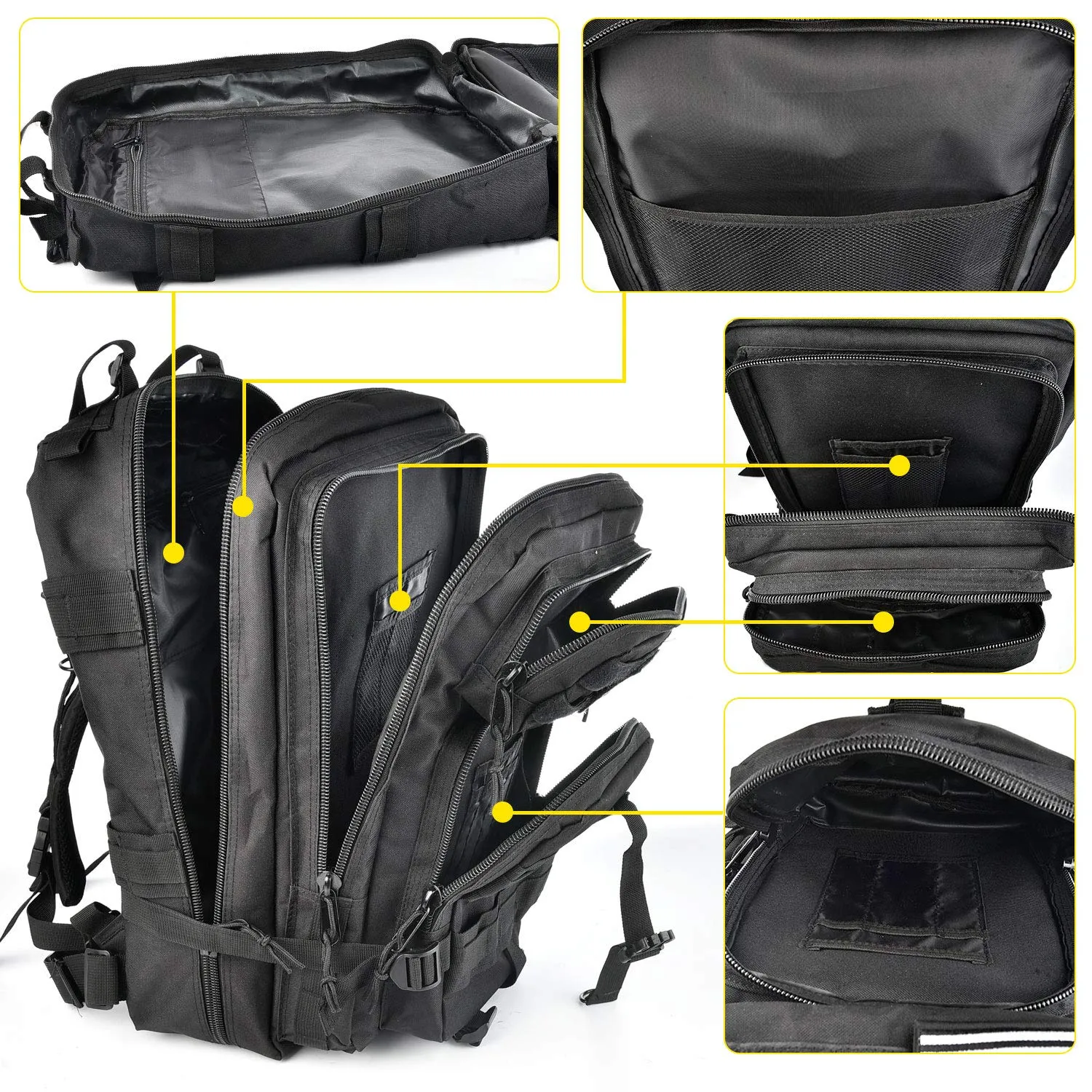 NOOLA Military Tactical Backpack Large Army Rucksack Assault Pack Molle Bag Black