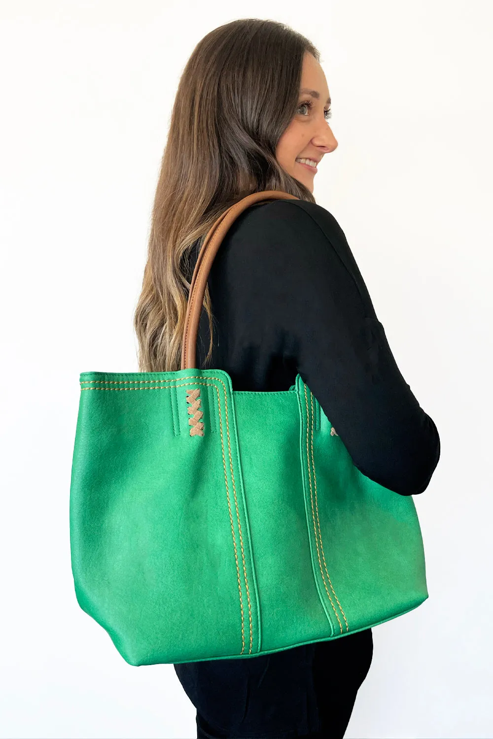 Odina Tote Bag & Clutch - Green