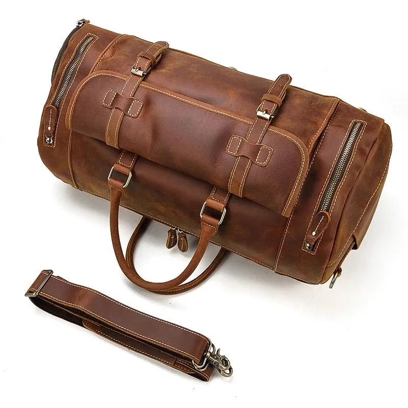 Oliver Retro Large Cow Leather Duffel Bag With Shoe Pocket