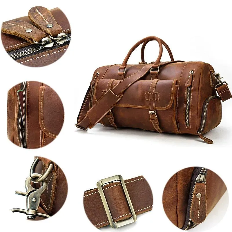 Oliver Retro Large Cow Leather Duffel Bag With Shoe Pocket