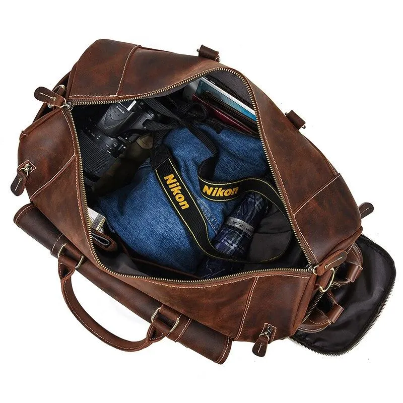 Oliver Retro Large Cow Leather Duffel Bag With Shoe Pocket