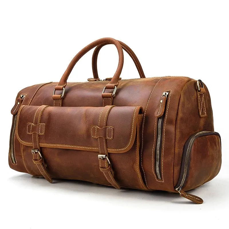 Oliver Retro Large Cow Leather Duffel Bag With Shoe Pocket
