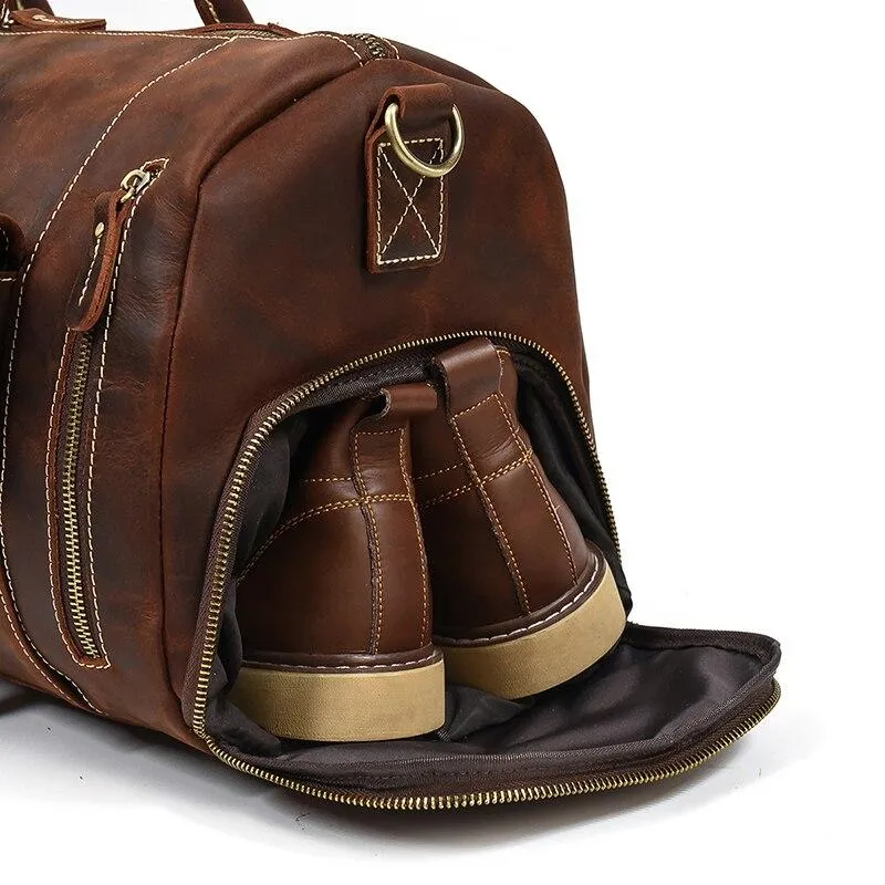 Oliver Retro Large Cow Leather Duffel Bag With Shoe Pocket