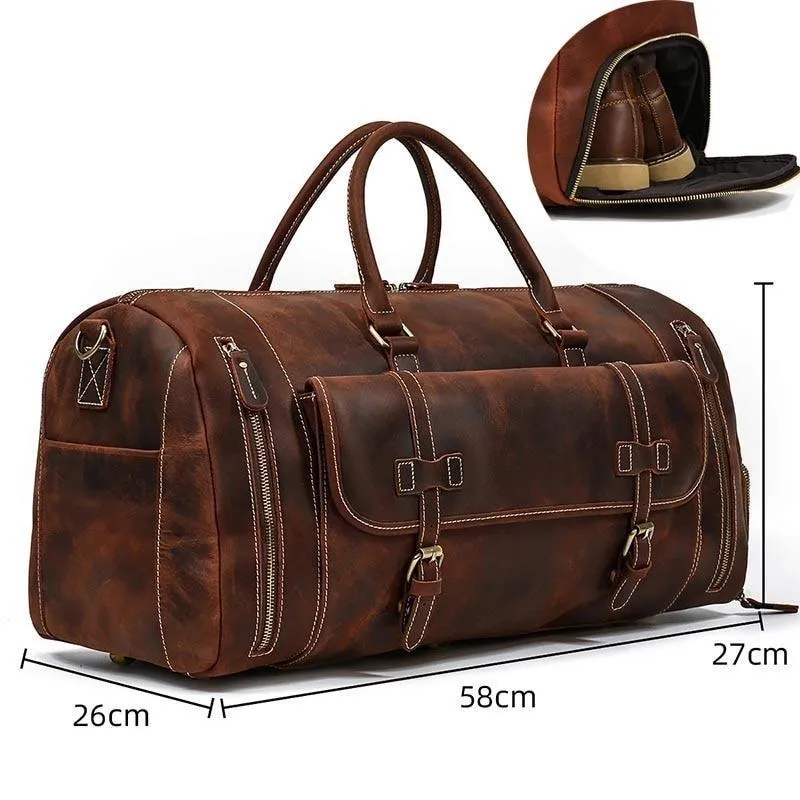 Oliver Retro Large Cow Leather Duffel Bag With Shoe Pocket