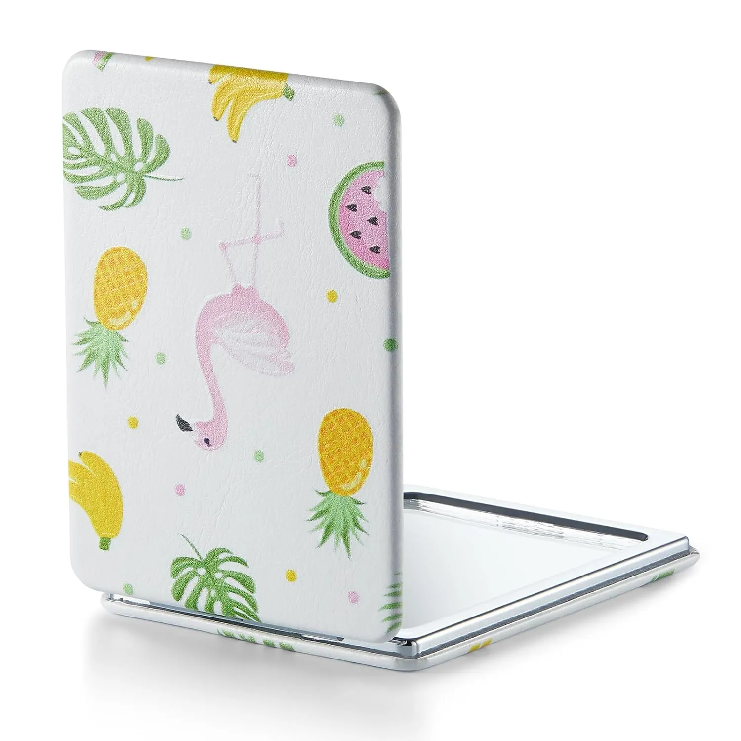 OMIRO 1X/3X Magnifying Mirror, Unique Painting Compact Mirror with Classical PU Leather (Flamingo and Tropical Print)