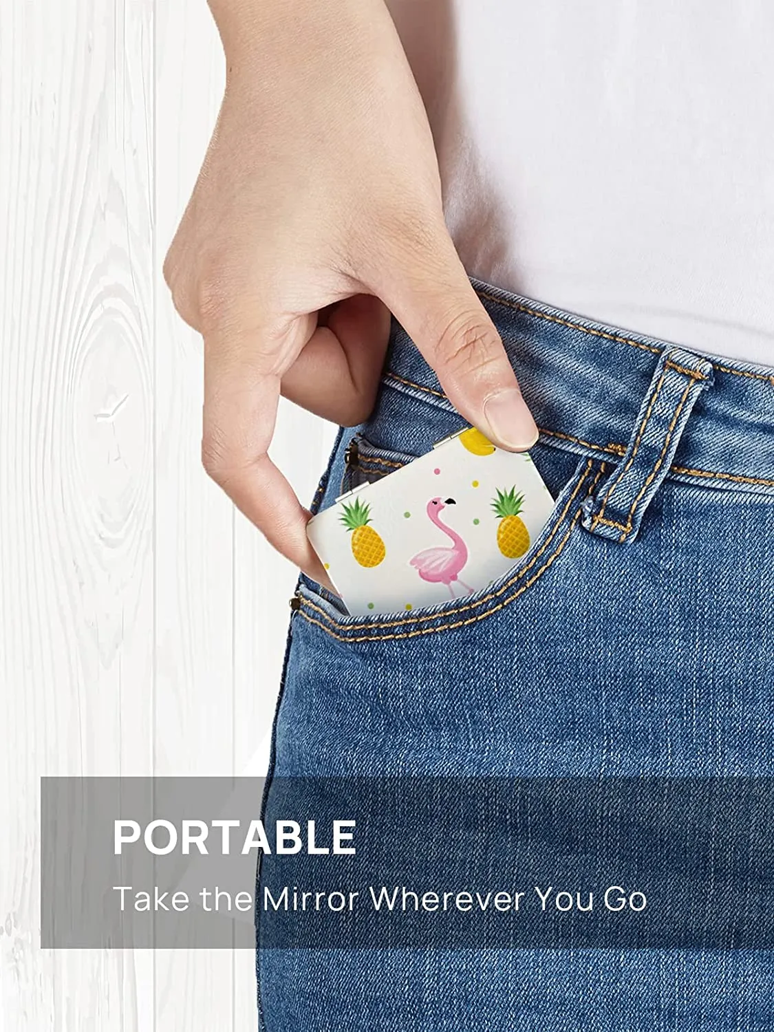 OMIRO 1X/3X Magnifying Mirror, Unique Painting Compact Mirror with Classical PU Leather (Flamingo and Tropical Print)