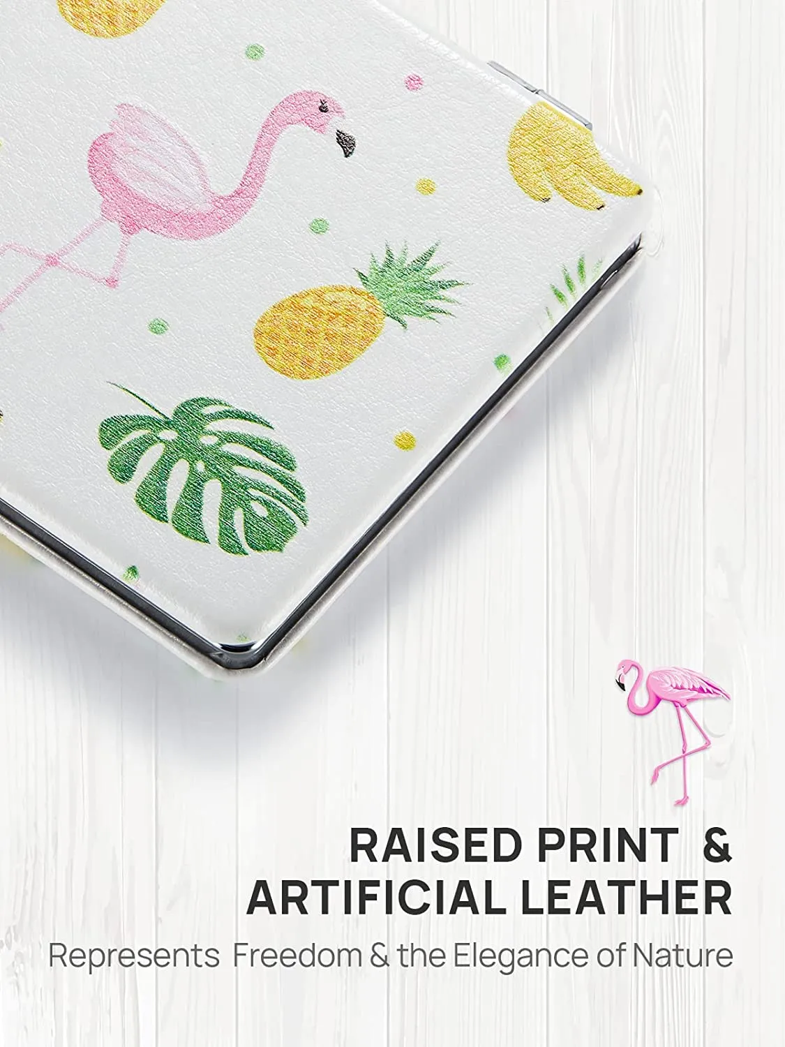 OMIRO 1X/3X Magnifying Mirror, Unique Painting Compact Mirror with Classical PU Leather (Flamingo and Tropical Print)