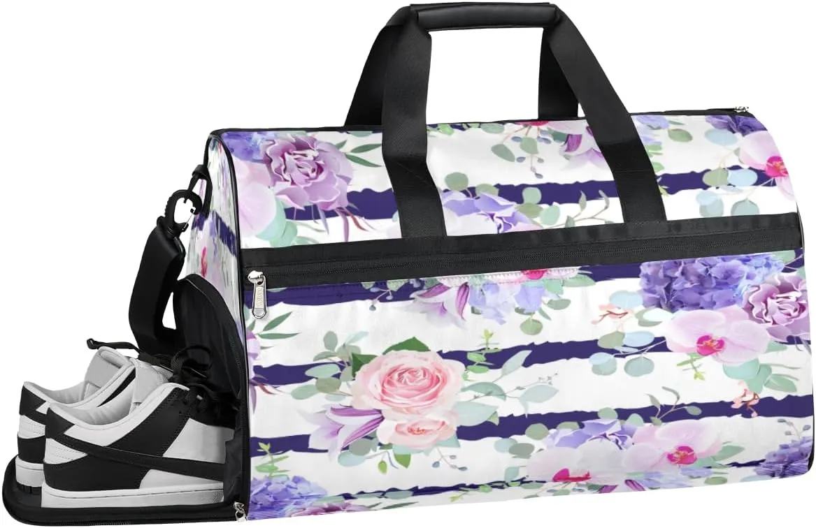 Orchid Iris Gym Duffle Bag for Women Men 35L Sports Bags Bell Flower Travel Duffel with Shoe Compartment Large Weekender Overnight