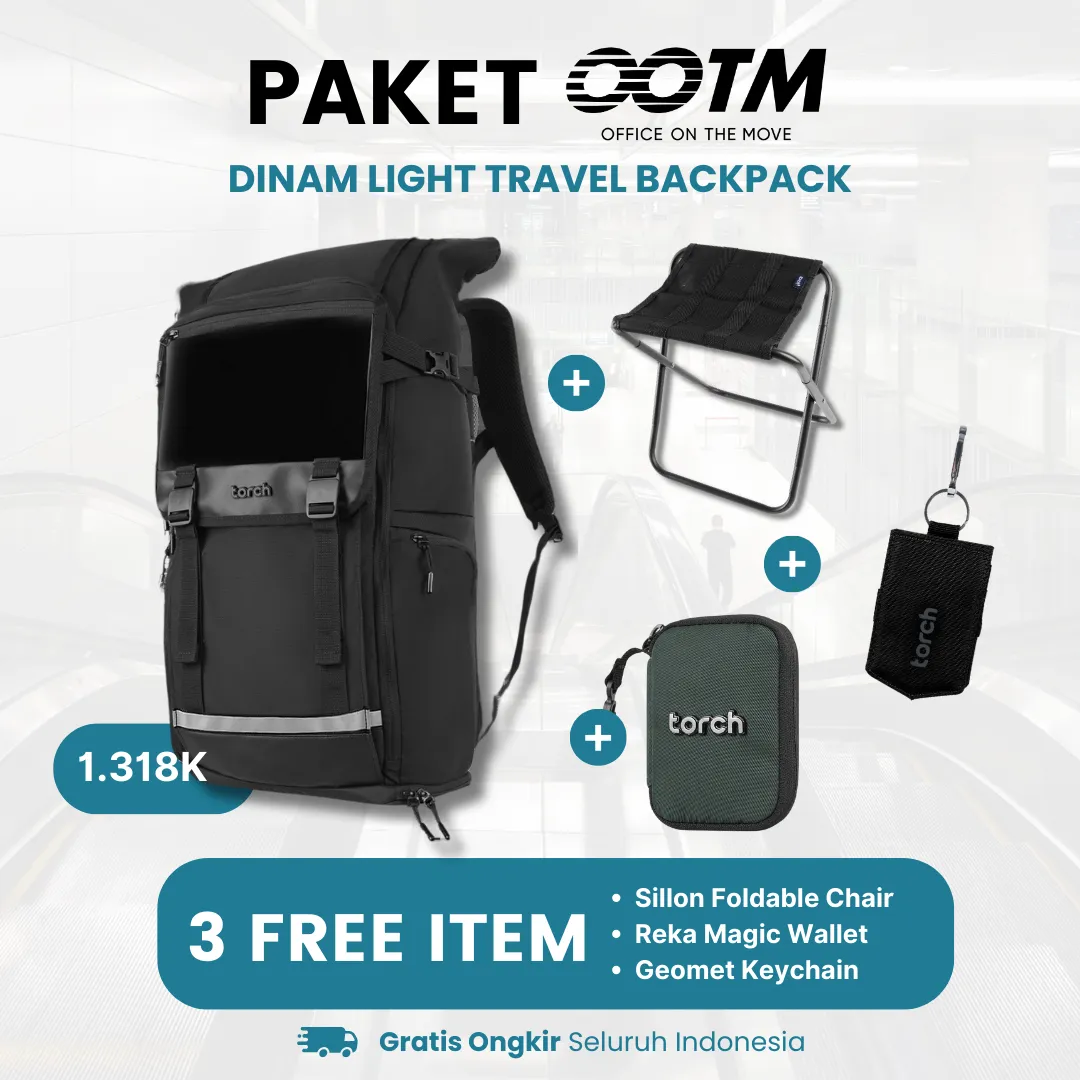 Paket Office On The Move - Dinam Light Travel Backpack Gratis Sillon Foldable Chair   Reka Magic Wallet   Geomet Keychain
