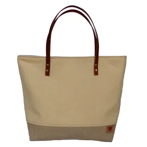 Panama Linen and Burlap Large Tote Bag -Yellow and Beige