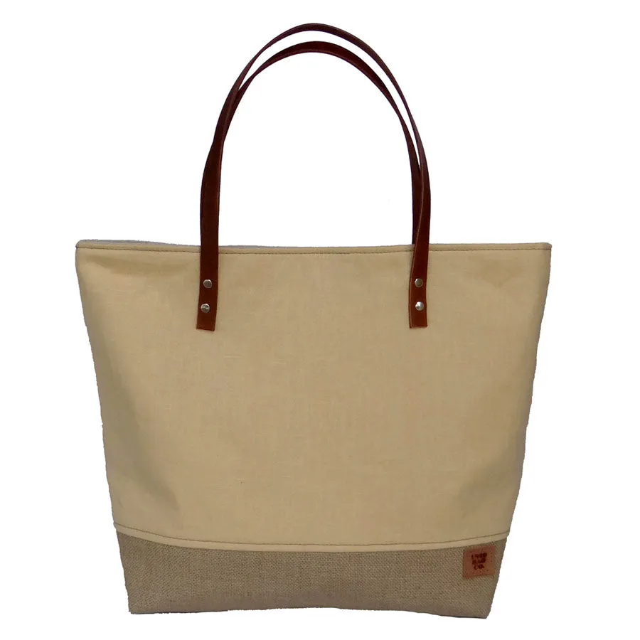 Panama Linen and Burlap Large Tote Bag -Yellow and Beige