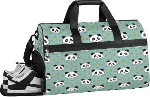 Panda Dots Gym Duffle Bag for Women Men 35L Sports Bags Sage Green Travel Duffel with Shoe Compartment Large Weekender Overnight