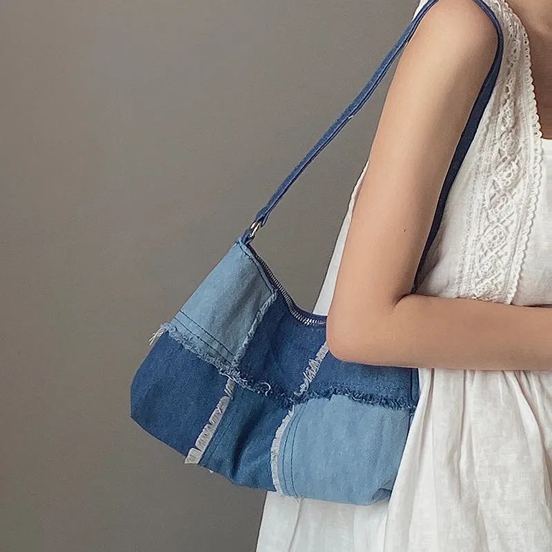 Patchwork Denim Underarm Bag