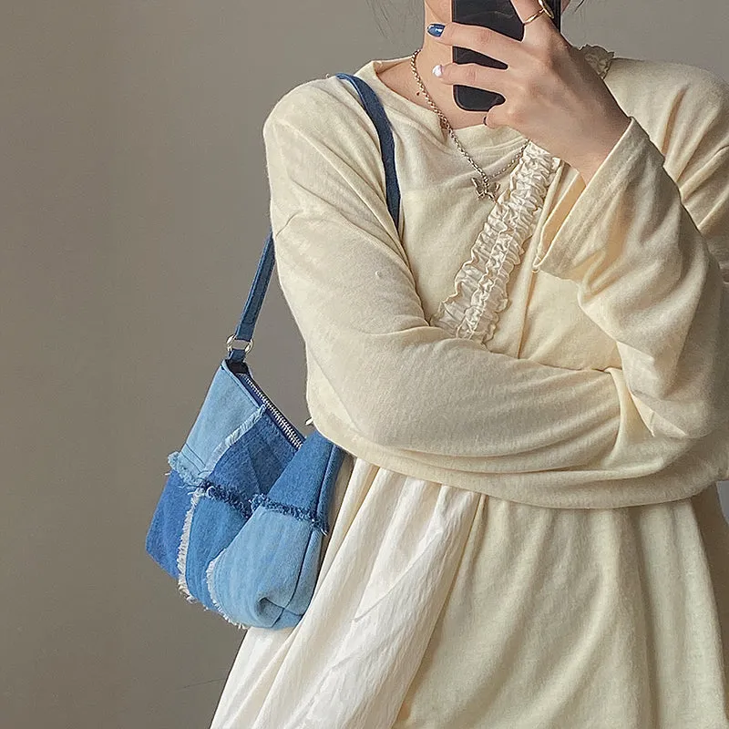 Patchwork Denim Underarm Bag