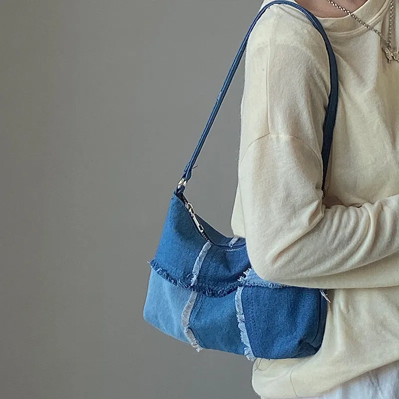 Patchwork Denim Underarm Bag