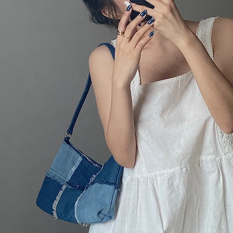 Patchwork Denim Underarm Bag