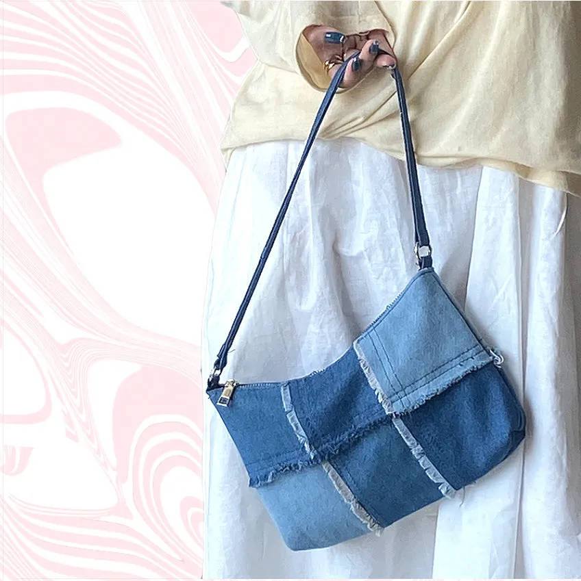 Patchwork Denim Underarm Bag