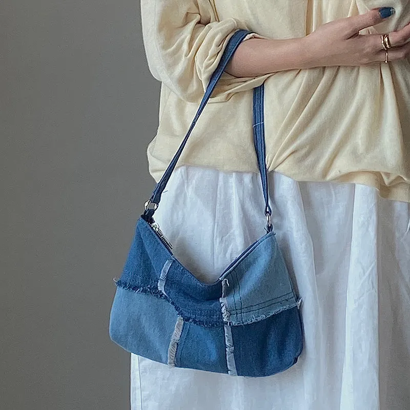 Patchwork Denim Underarm Bag