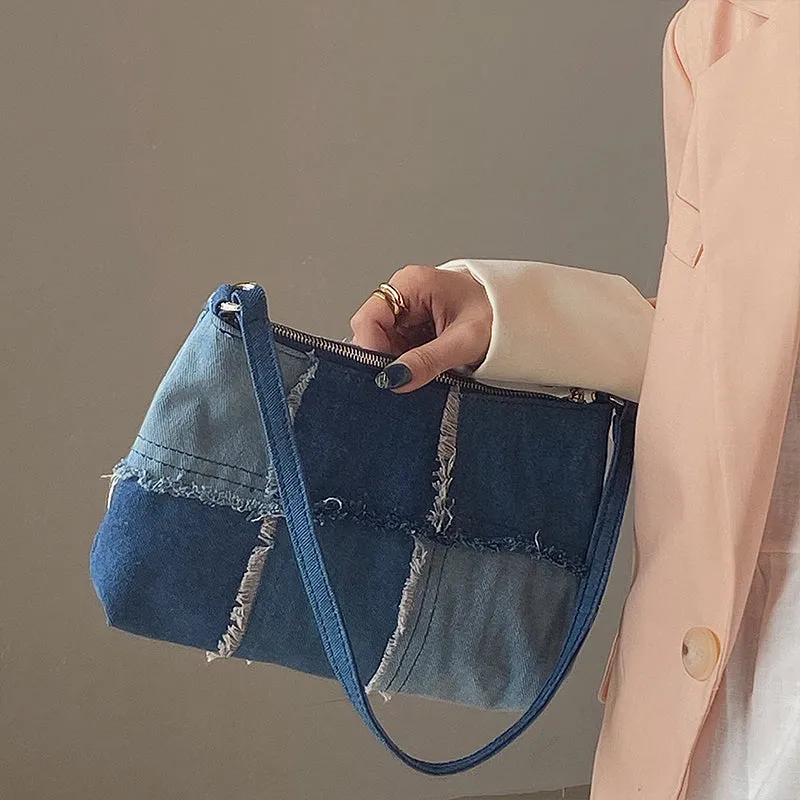Patchwork Denim Underarm Bag
