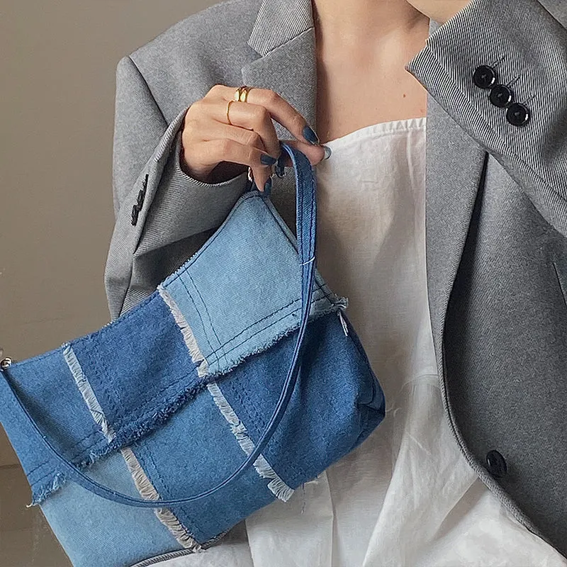 Patchwork Denim Underarm Bag