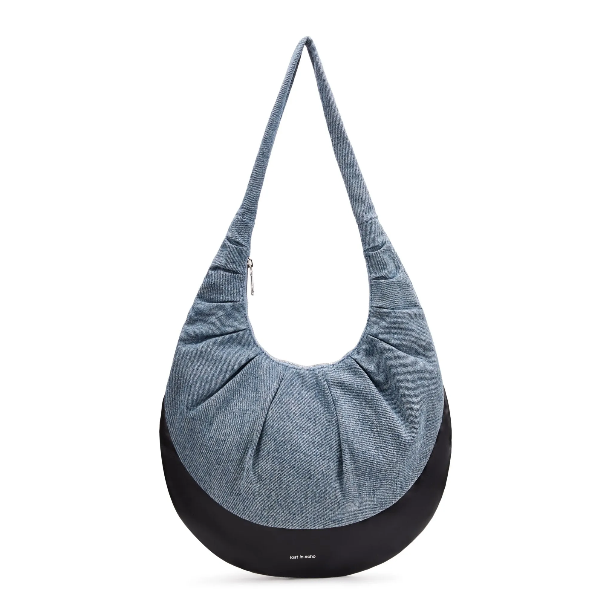 Patchwork Pleated Denim Drop Bag