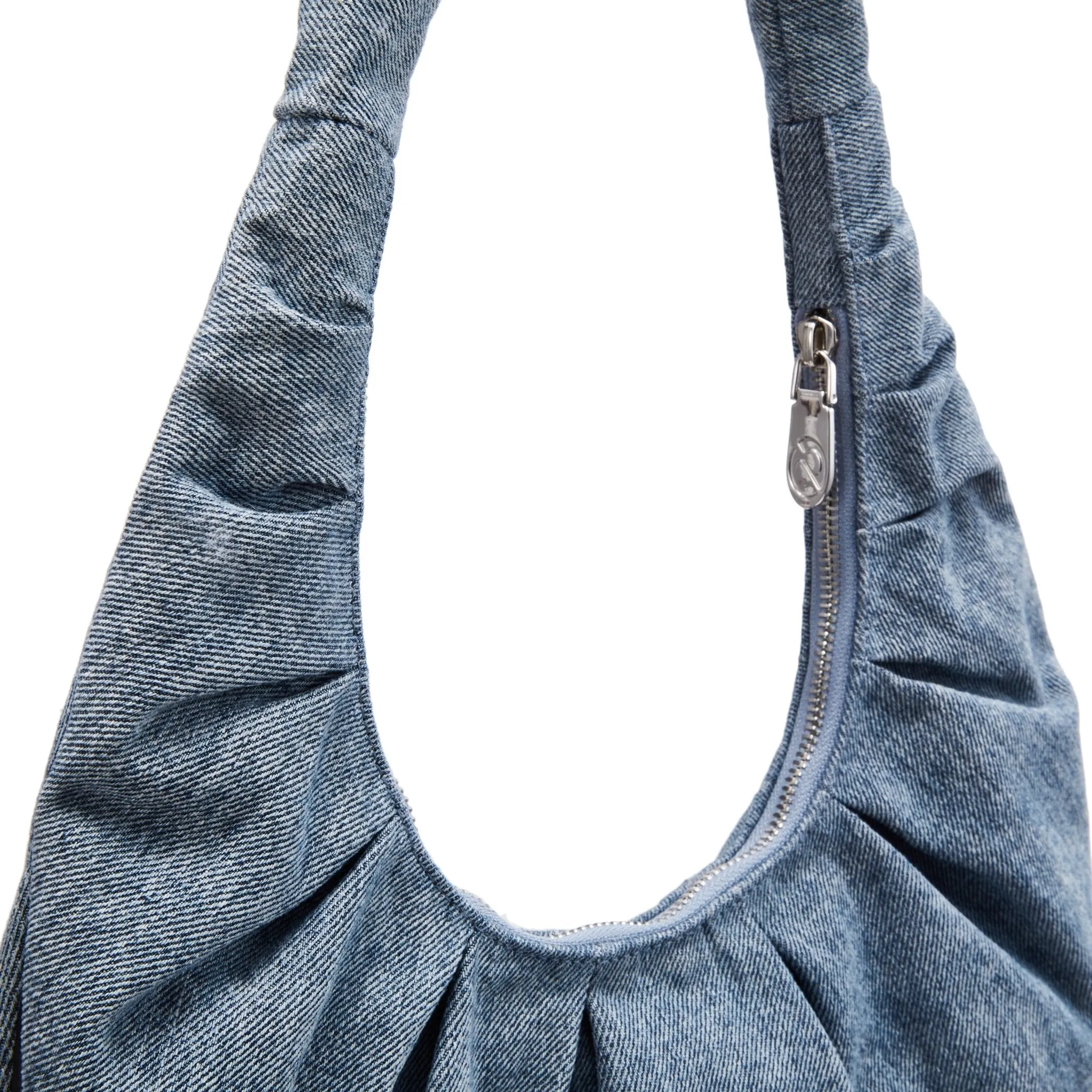 Patchwork Pleated Denim Drop Bag