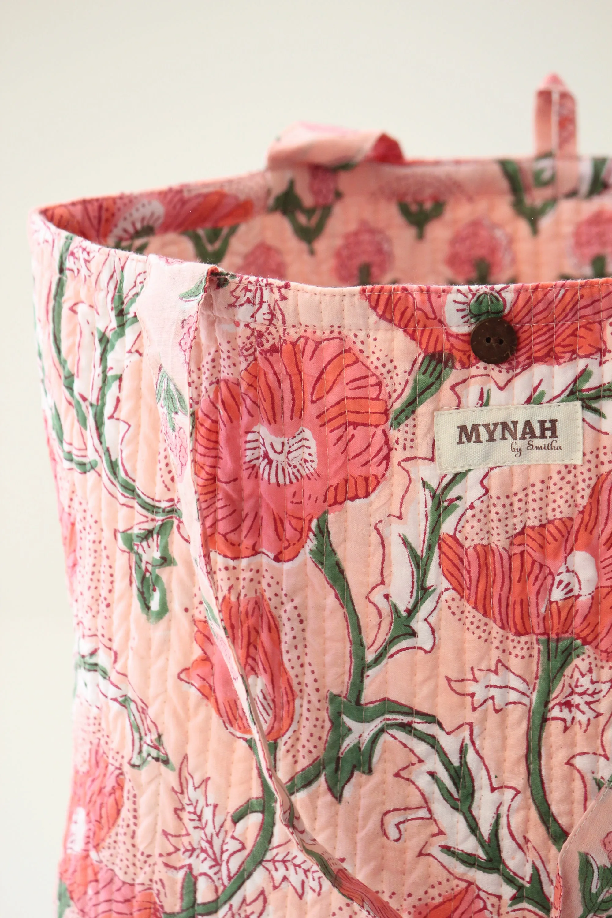 Peach poppies print tote bag-Small laptop size