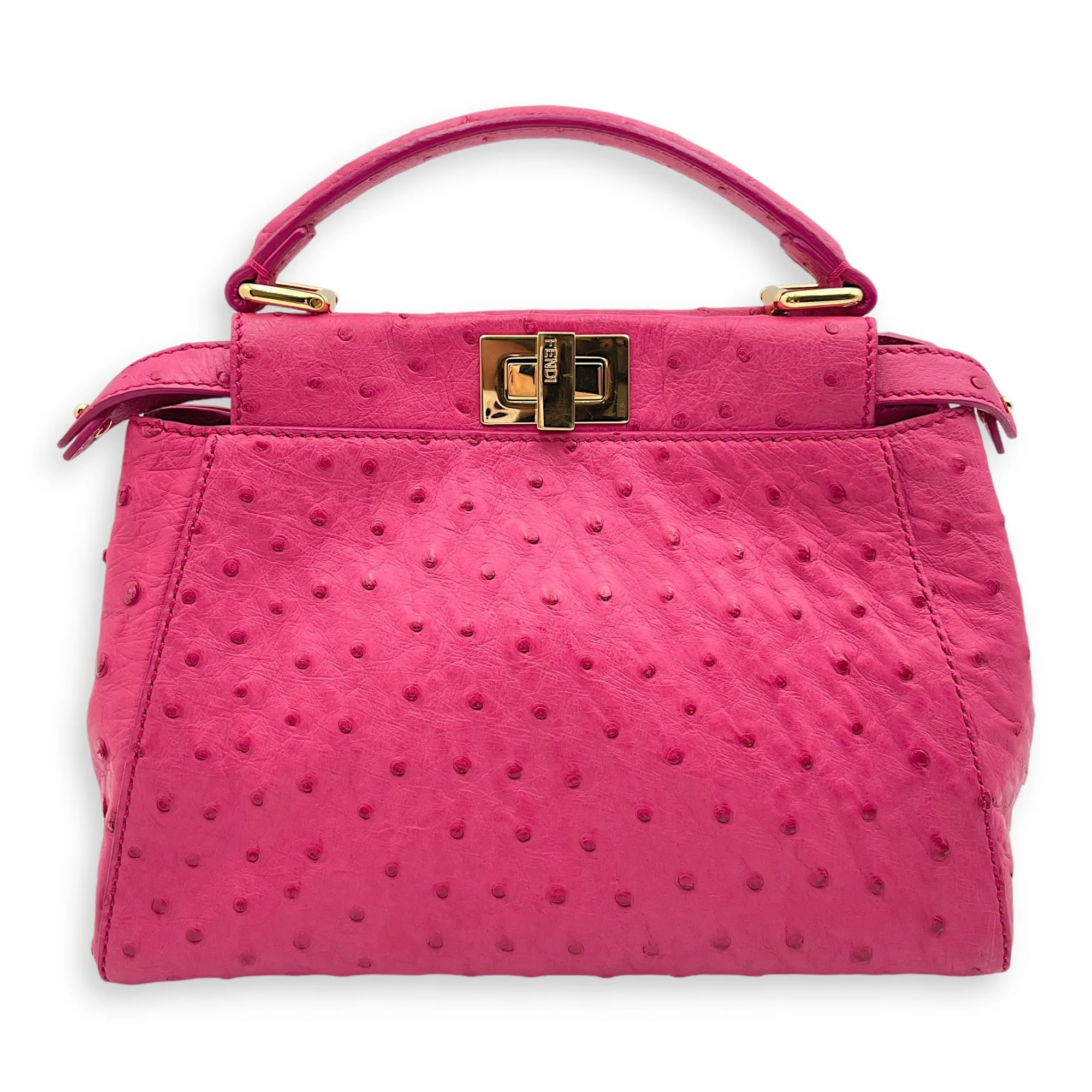 Peekaboo Mini Pink Crossbody Bag in Ostrich, Gold hardware
