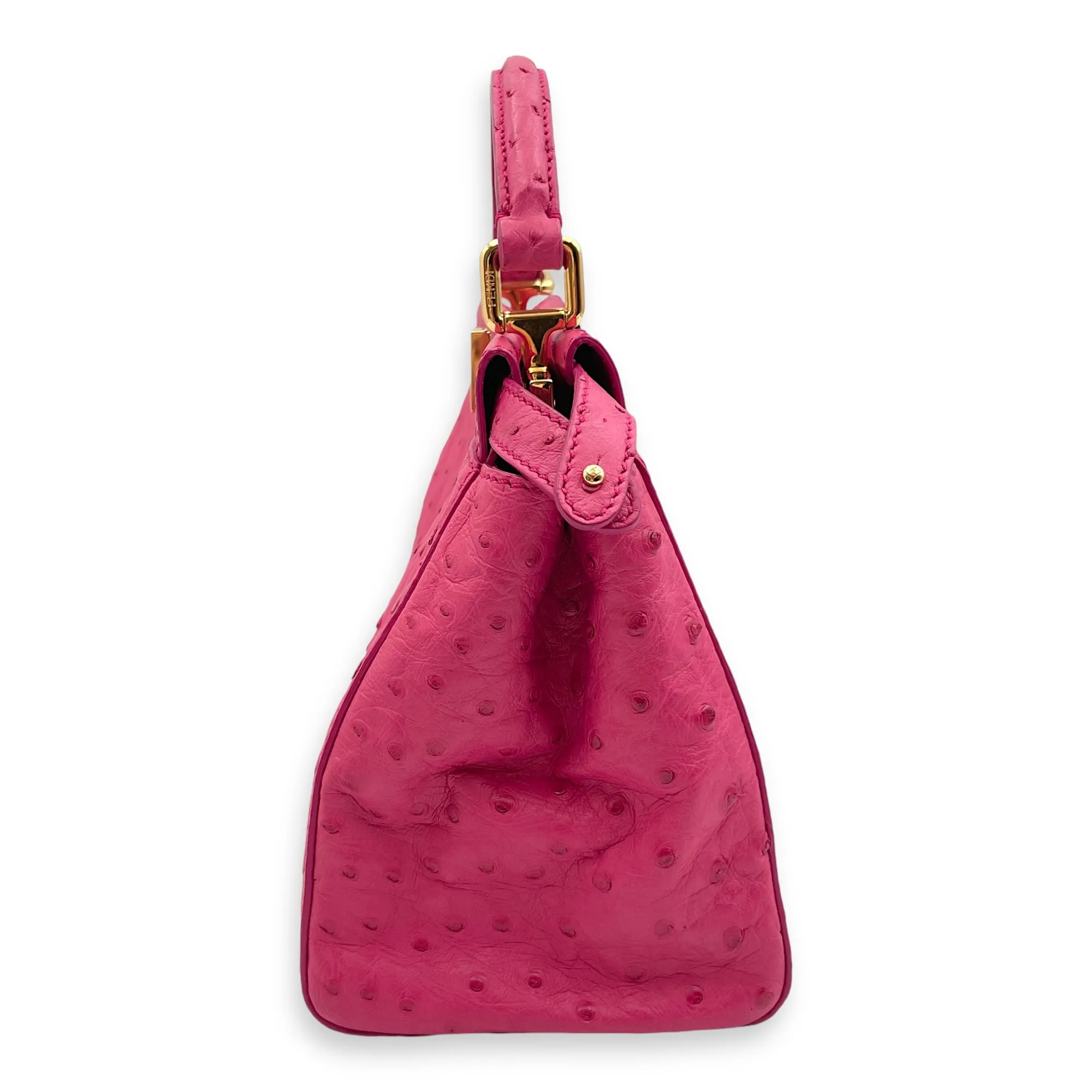 Peekaboo Mini Pink Crossbody Bag in Ostrich, Gold hardware