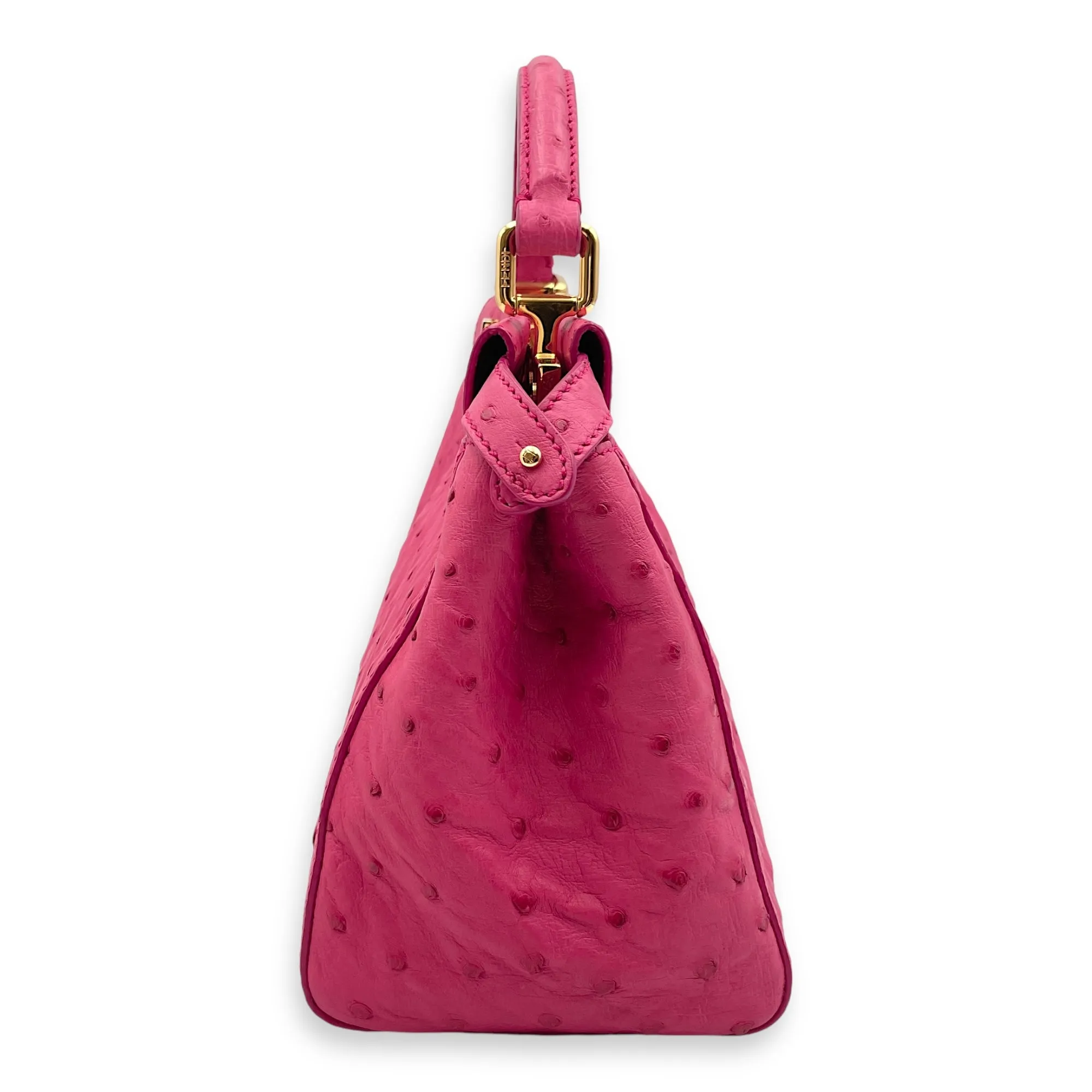 Peekaboo Mini Pink Crossbody Bag in Ostrich, Gold hardware