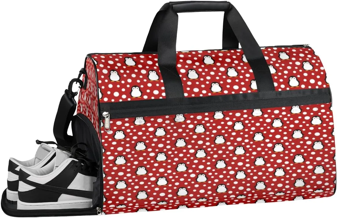 Penguin Dots Cute Gym Duffle Bag for Women Men 35L Sports Bags Travel Duffel with Shoe Compartment Large Weekender Overnight