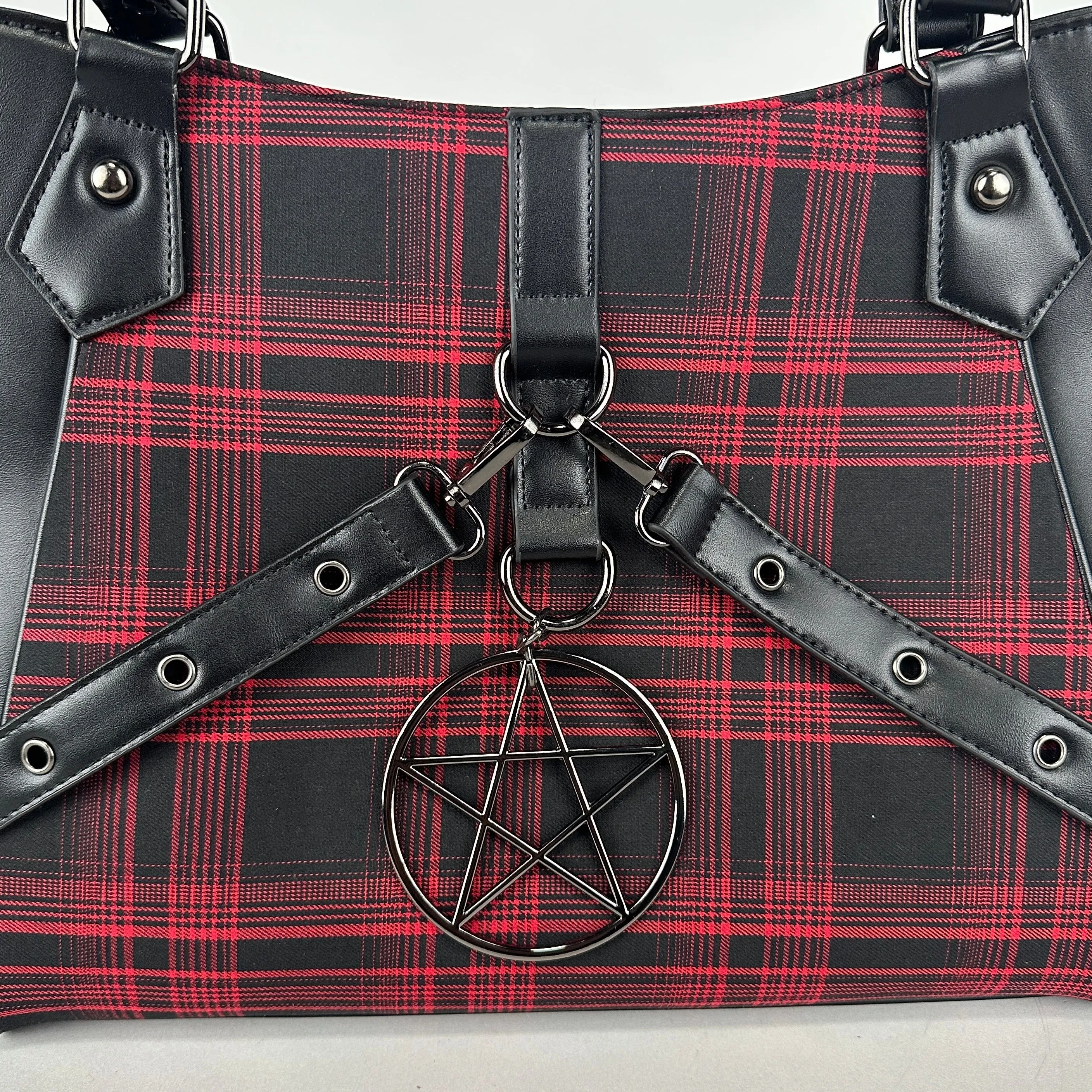 Pentagram Plaid Tote In Red