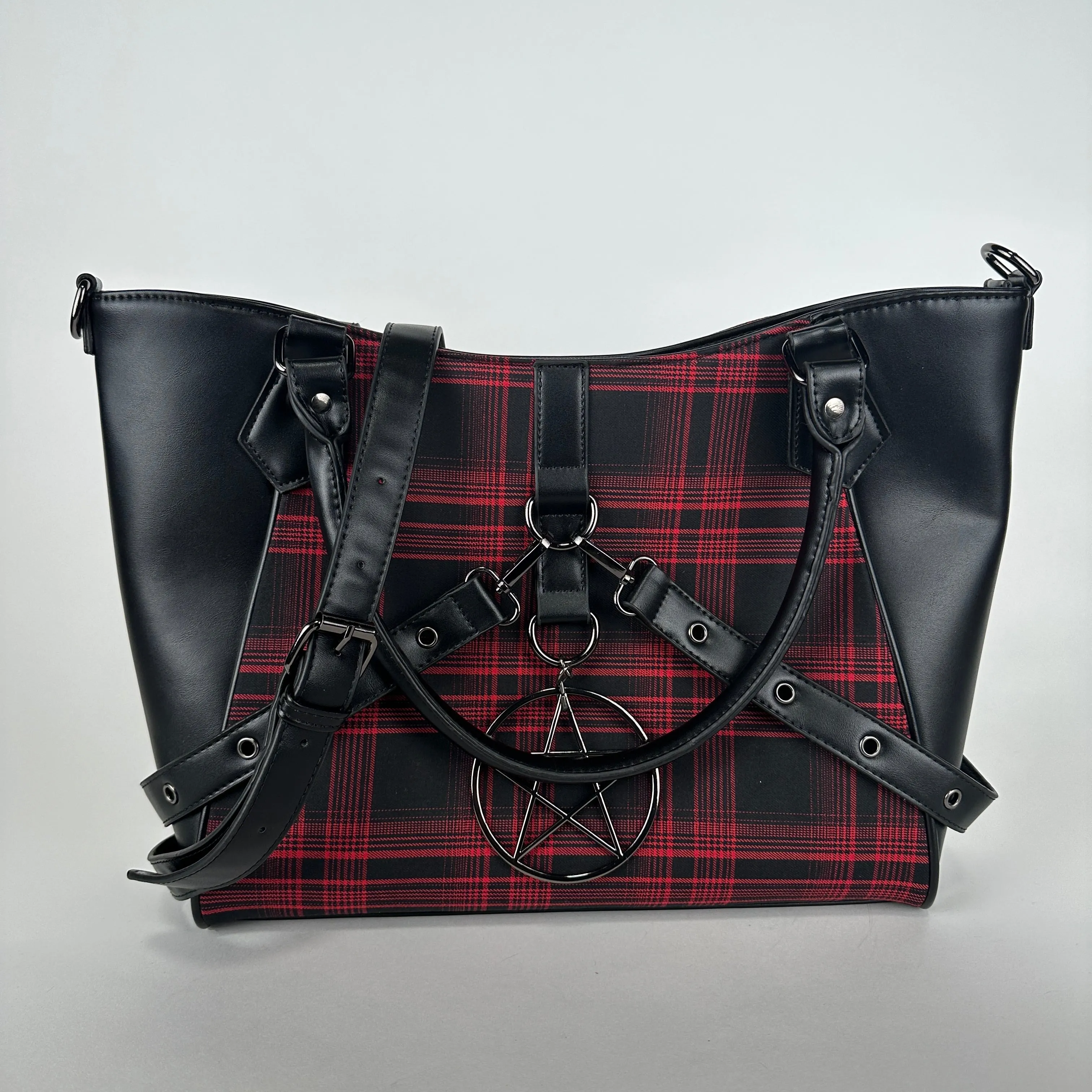 Pentagram Plaid Tote In Red