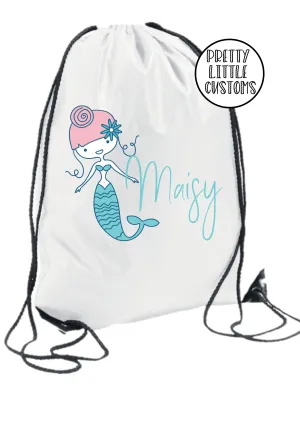 Personalised kids name gym bag/PE bag/school bag - mermaid style 1