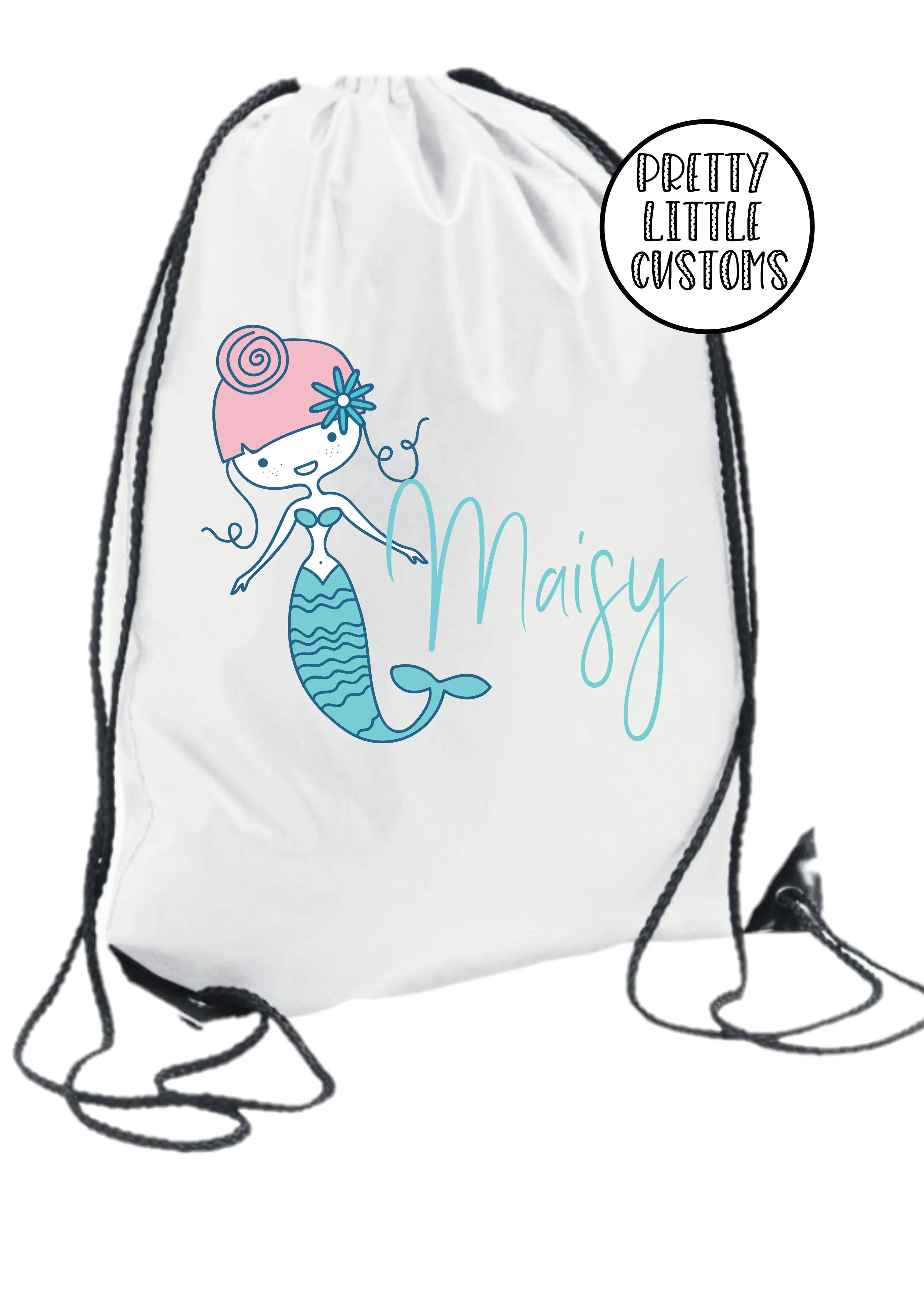 Personalised kids name gym bag/PE bag/school bag - mermaid style 1