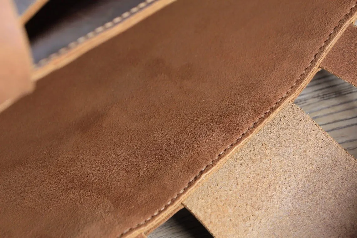 Personalized Hand stitched leather slim small laptop bag