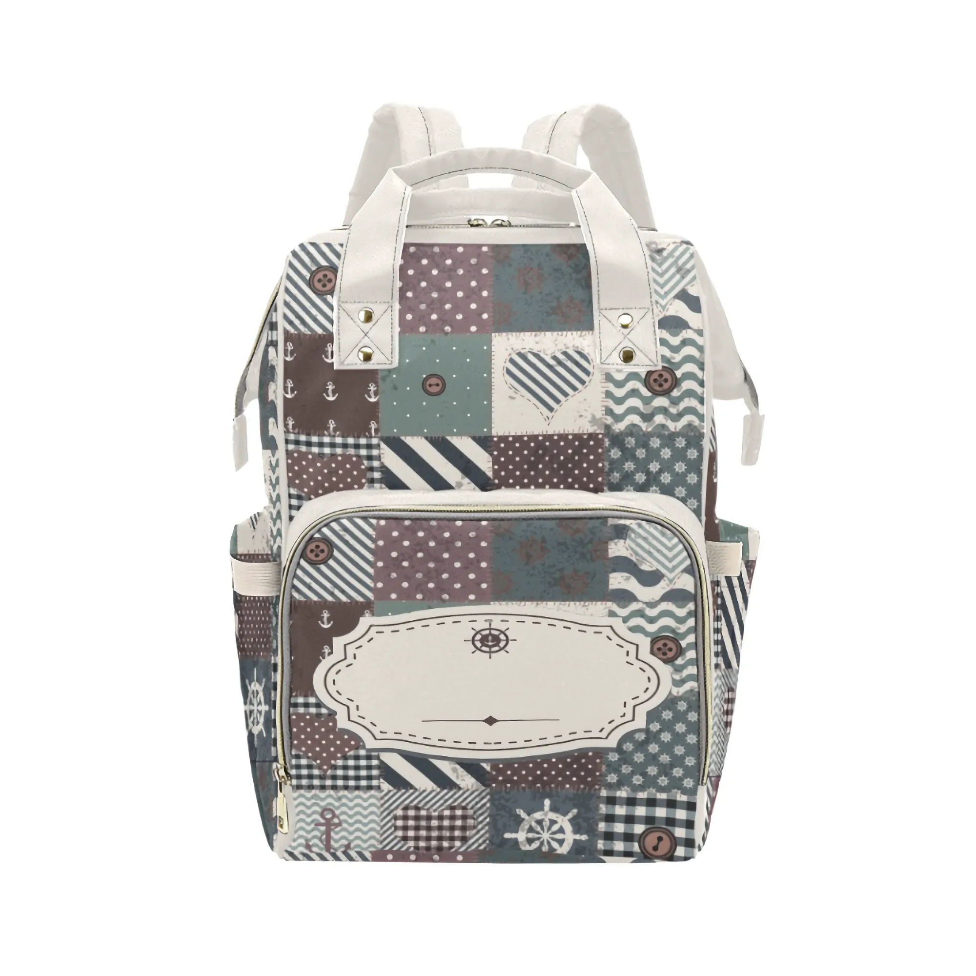 Personalized Patchwork Nautical Style with Label and Name Multi-Function Backpack