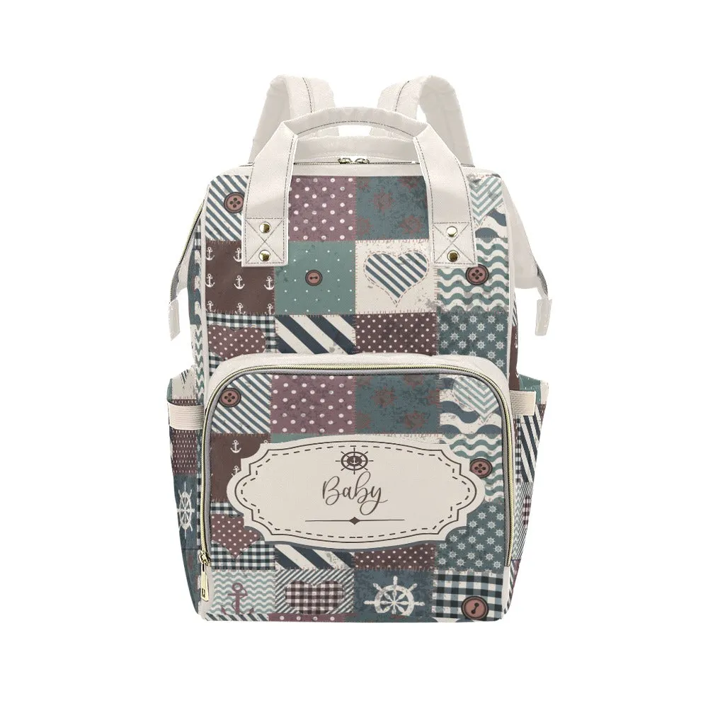 Personalized Patchwork Nautical Style with Label and Name Multi-Function Backpack