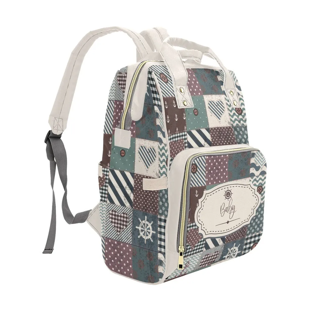 Personalized Patchwork Nautical Style with Label and Name Multi-Function Backpack