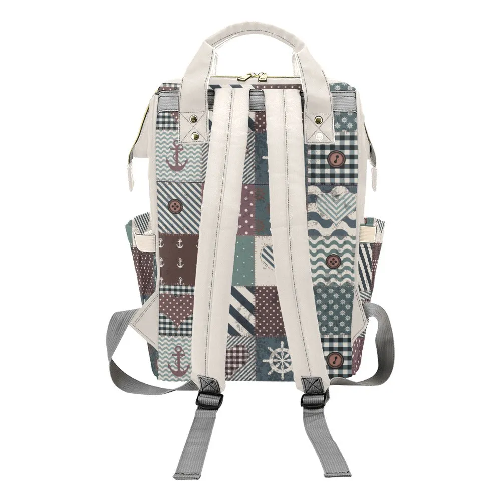 Personalized Patchwork Nautical Style with Label and Name Multi-Function Backpack